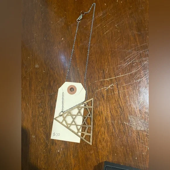 Geometric Gold Pendant Necklace made from Drum Cymbal - Picture 3 of 4